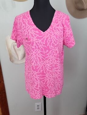 Fresh Produce Bright Pink V-Neck Short Sleeve Printed Tee